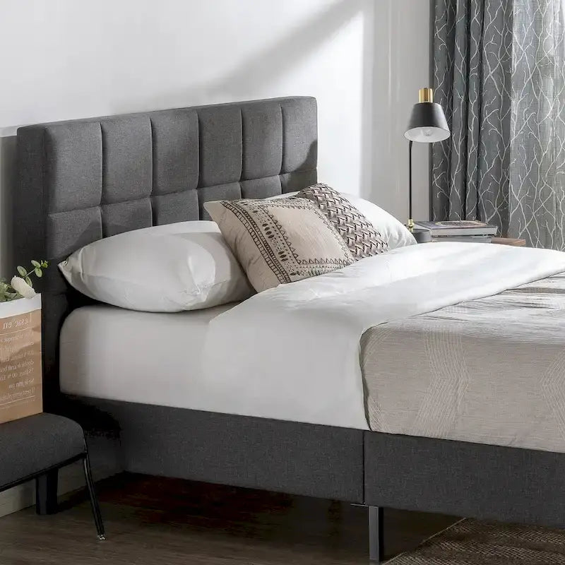 Cadre de lit plateforme matelassé carré gris King Priage by ZINUS