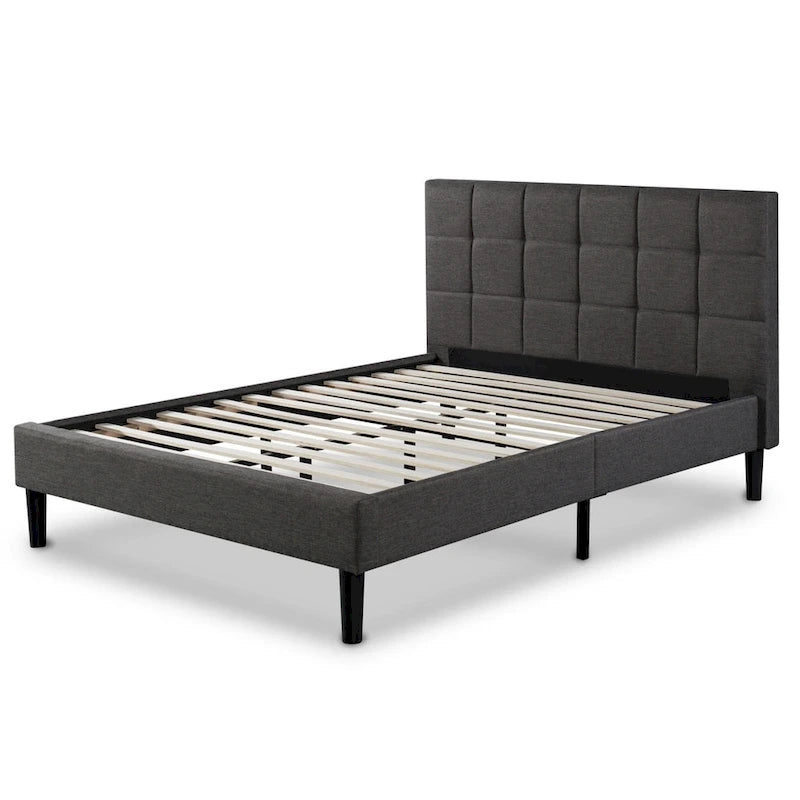 Cadre de lit plateforme matelassé carré gris King Priage by ZINUS