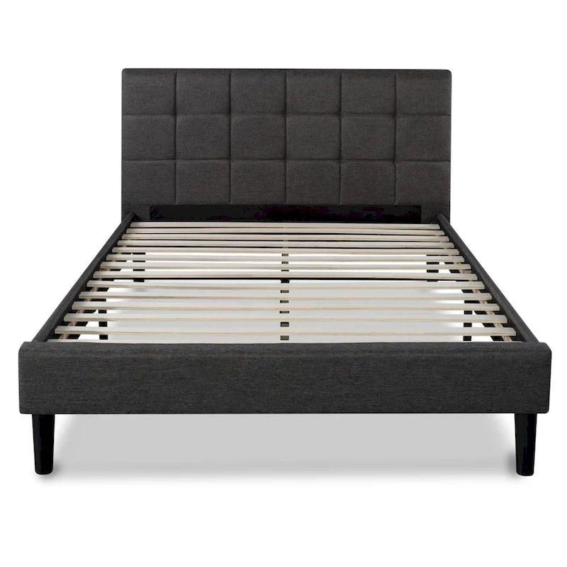 Cadre de lit plateforme matelassé carré gris King Priage by ZINUS