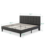 Cadre de lit plateforme matelassé carré gris King Priage by ZINUS