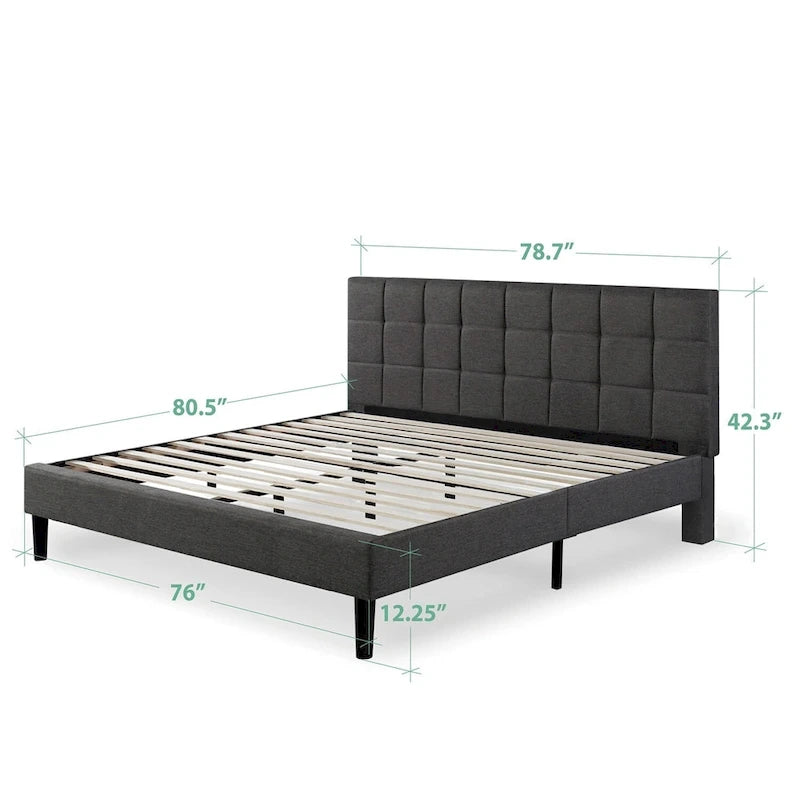 Cadre de lit plateforme matelassé carré gris King Priage by ZINUS
