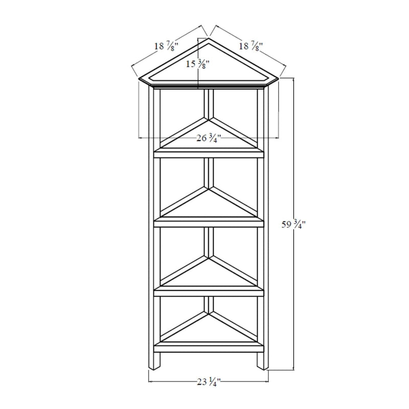 Edenton Tall Wood Corner Bookcase with 4 Shelves, Walnut