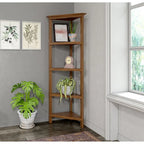Edenton Tall Wood Corner Bookcase with 4 Shelves, Walnut