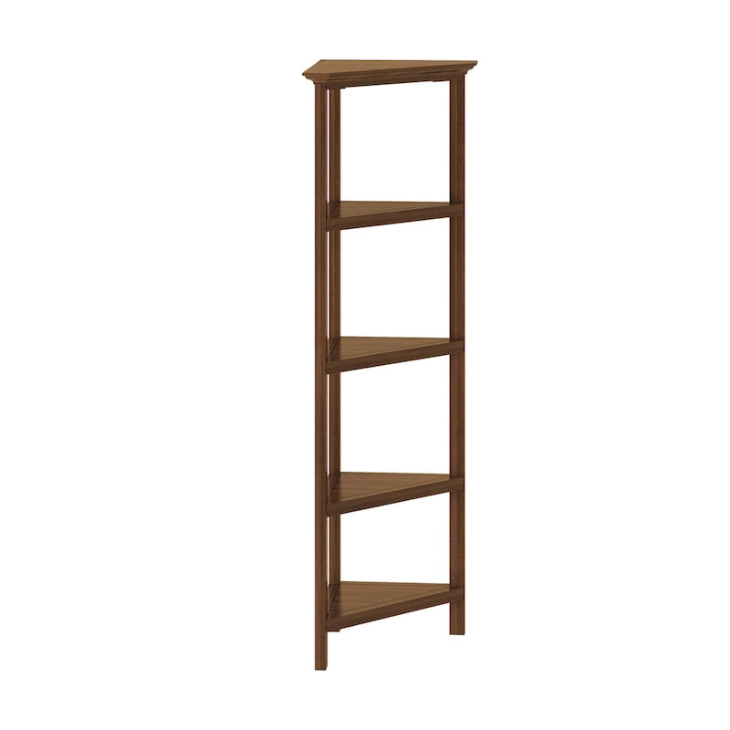 Edenton Tall Wood Corner Bookcase with 4 Shelves, Walnut
