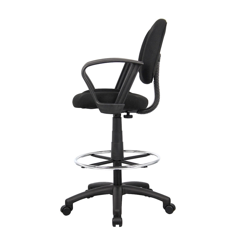 Boss Adjustable Black Loop Arm Drafting Stool with Wheel Casters