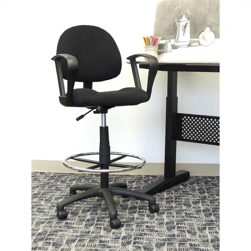 Boss Adjustable Black Loop Arm Drafting Stool with Wheel Casters