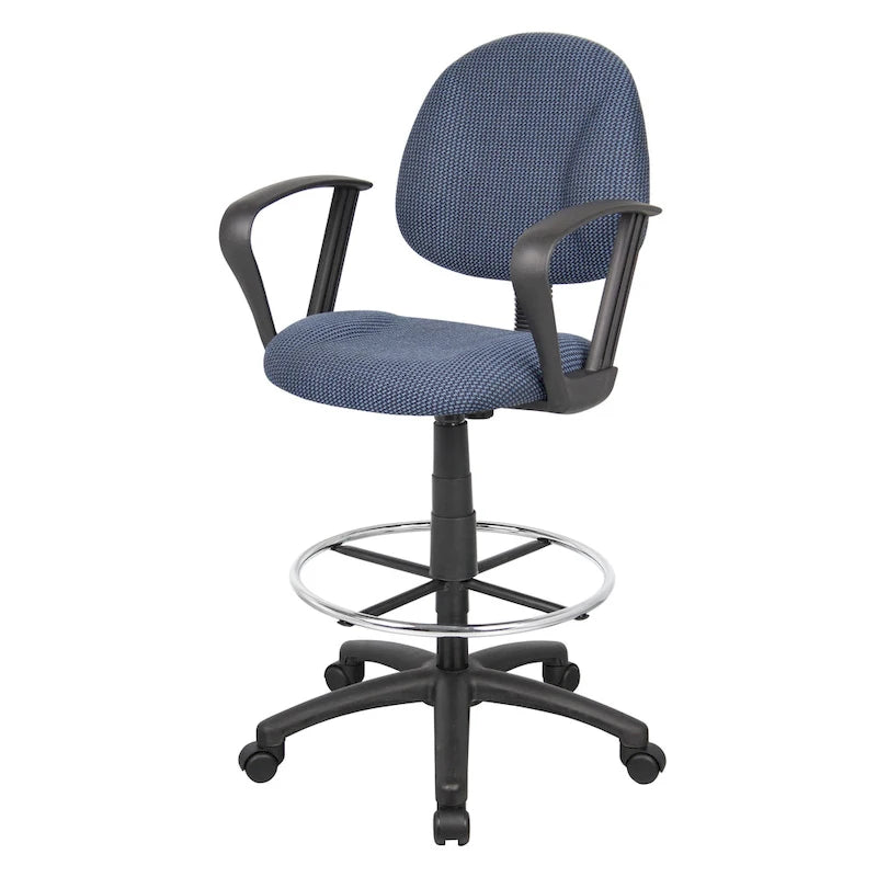 Boss Adjustable Black Loop Arm Drafting Stool with Wheel Casters