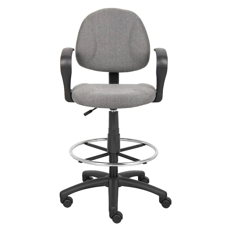 Boss Adjustable Black Loop Arm Drafting Stool with Wheel Casters