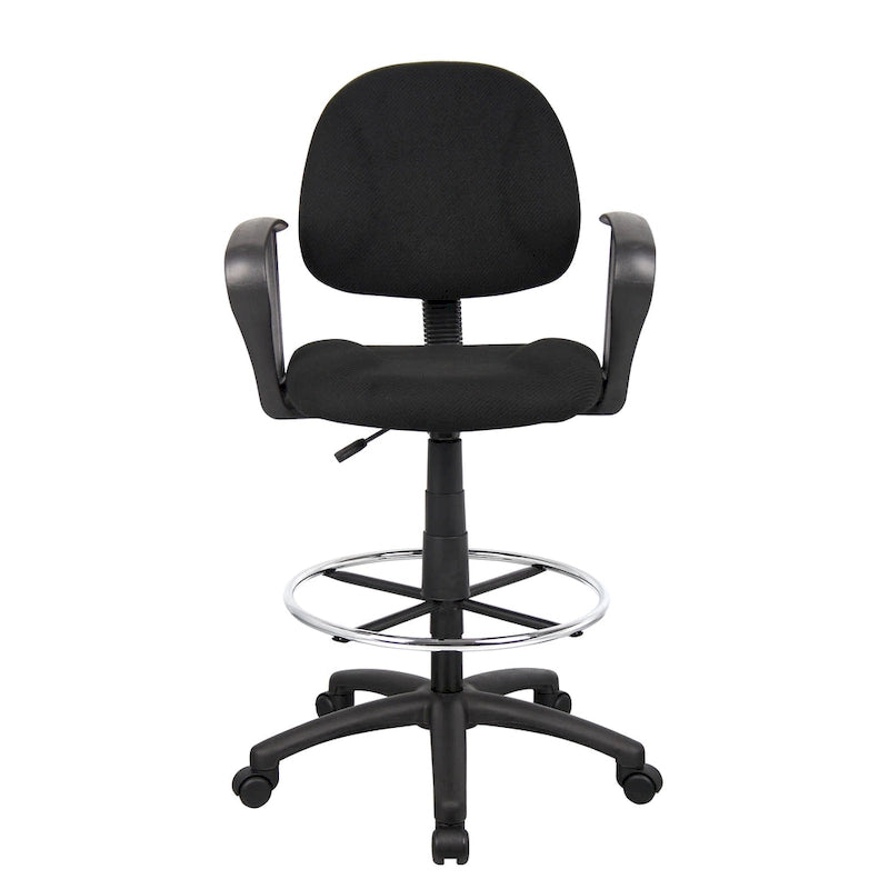 Boss Adjustable Black Loop Arm Drafting Stool with Wheel Casters
