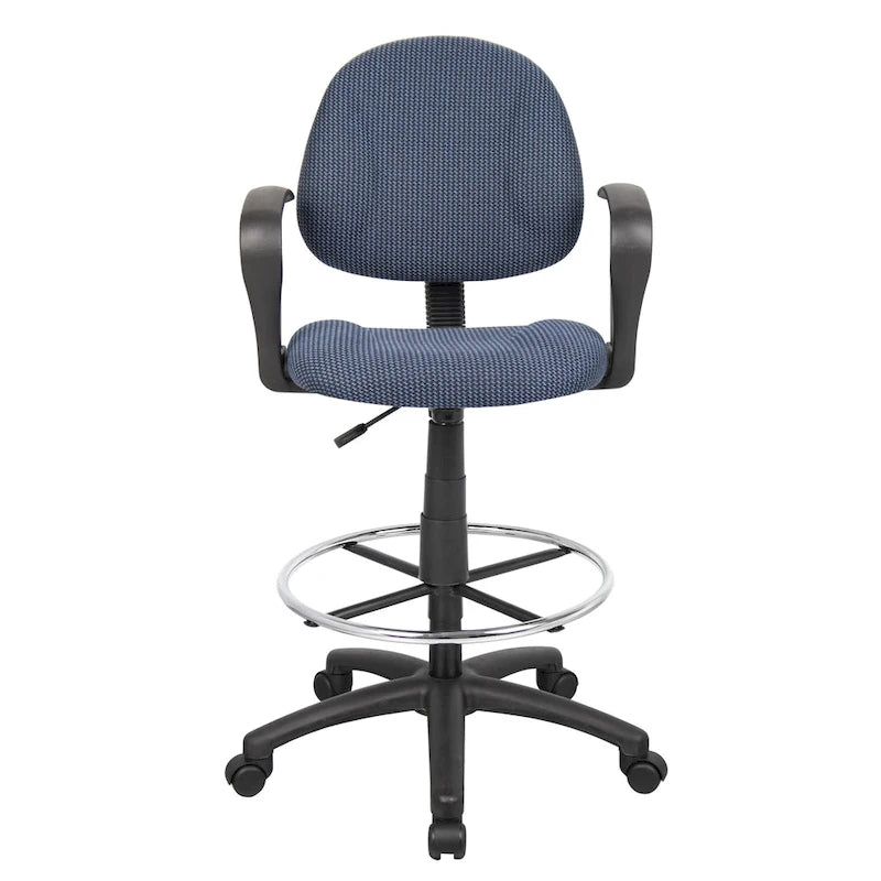 Boss Adjustable Black Loop Arm Drafting Stool with Wheel Casters