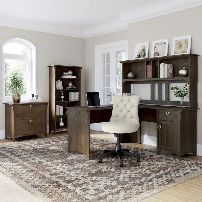 Salinas 60W L Desk with Hutch, Cabinet and Bookcase by Bush Furniture