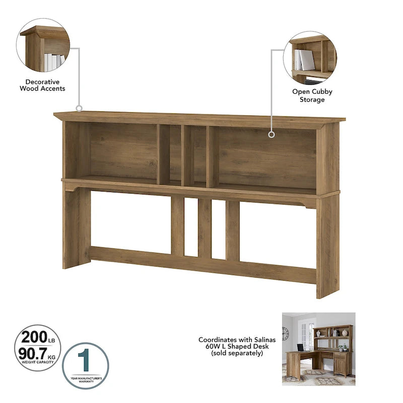 Salinas 60W L Desk with Hutch, Cabinet and Bookcase by Bush Furniture
