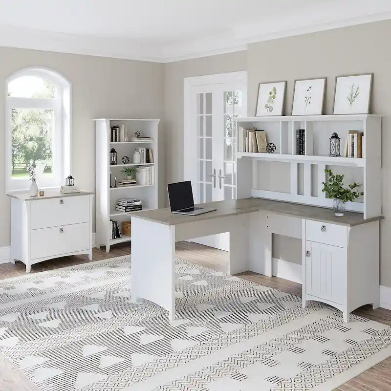 Salinas 60W L Desk with Hutch, Cabinet and Bookcase by Bush Furniture