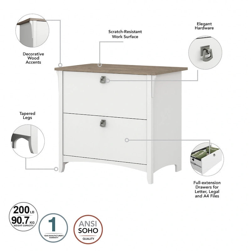Salinas 60W L Desk with Hutch, Cabinet and Bookcase by Bush Furniture