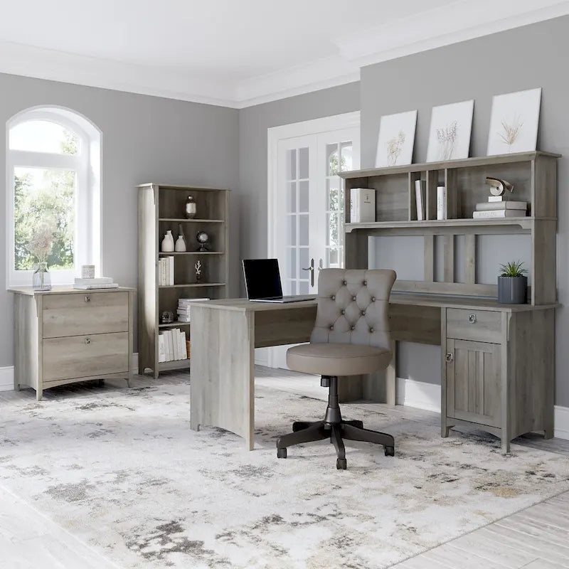 Salinas 60W L Desk with Hutch, Cabinet and Bookcase by Bush Furniture
