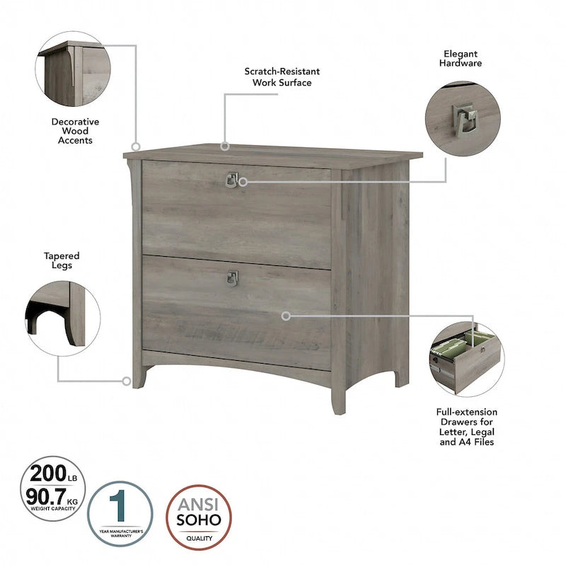 Salinas 60W L Desk with Hutch, Cabinet and Bookcase by Bush Furniture