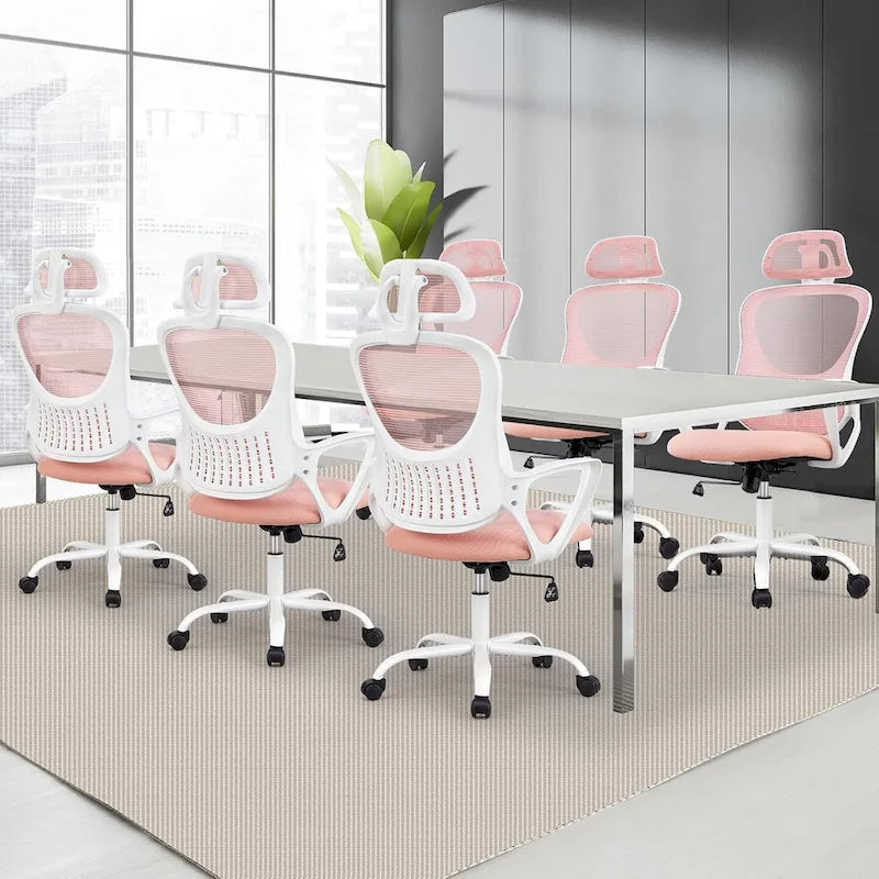 Ergonomic Office Chair, Comfy Computer Desk Chair Mesh High Back with Fixed Arms and Adjustable Headrest, Swivel RollingChair