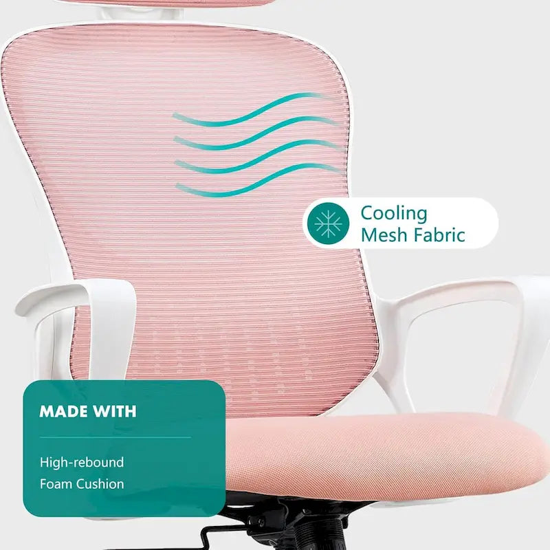 Ergonomic Office Chair, Comfy Computer Desk Chair Mesh High Back with Fixed Arms and Adjustable Headrest, Swivel RollingChair
