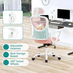 Ergonomic Office Chair, Comfy Computer Desk Chair Mesh High Back with Fixed Arms and Adjustable Headrest, Swivel RollingChair