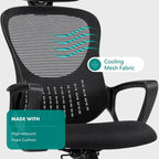 Ergonomic Office Chair, Comfy Computer Desk Chair Mesh High Back with Fixed Arms and Adjustable Headrest, Swivel RollingChair