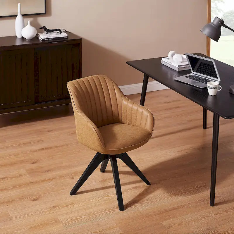 Art Leon Modern Home Office Swivel Arm Accent Chair with Wood Legs