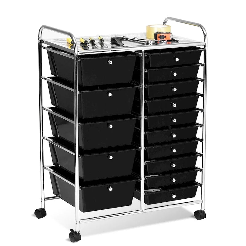 15-drawer Utility Organizer Rolling Cart with Wheels