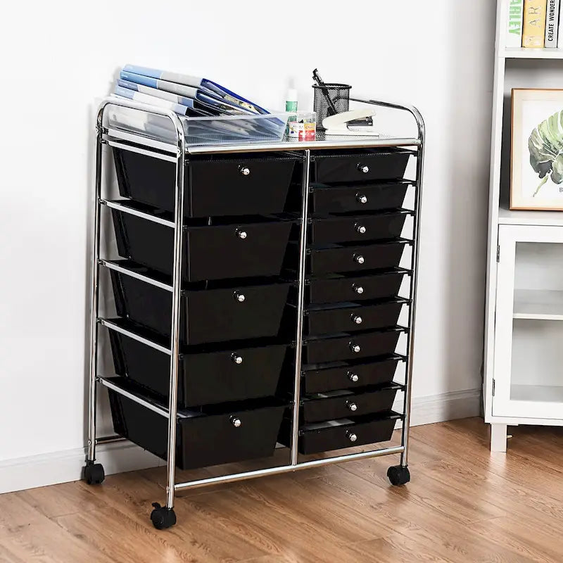 15-drawer Utility Organizer Rolling Cart with Wheels