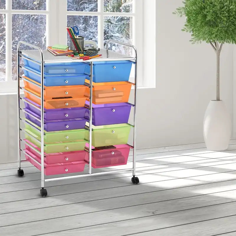 15-drawer Utility Organizer Rolling Cart with Wheels