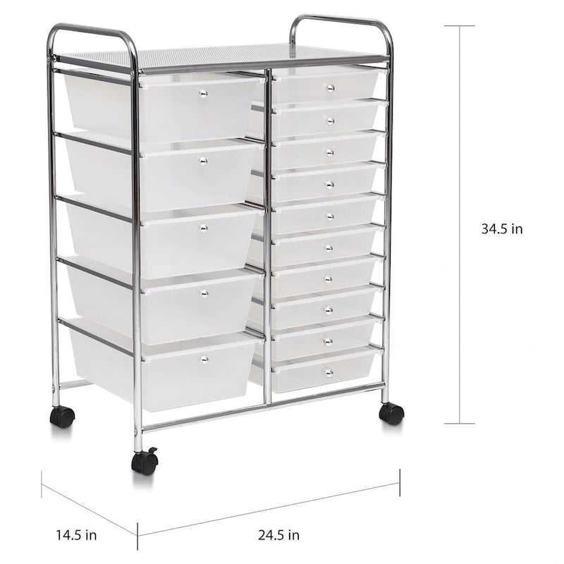 15-drawer Utility Organizer Rolling Cart with Wheels