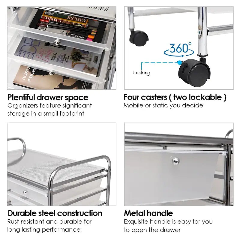 15-drawer Utility Organizer Rolling Cart with Wheels