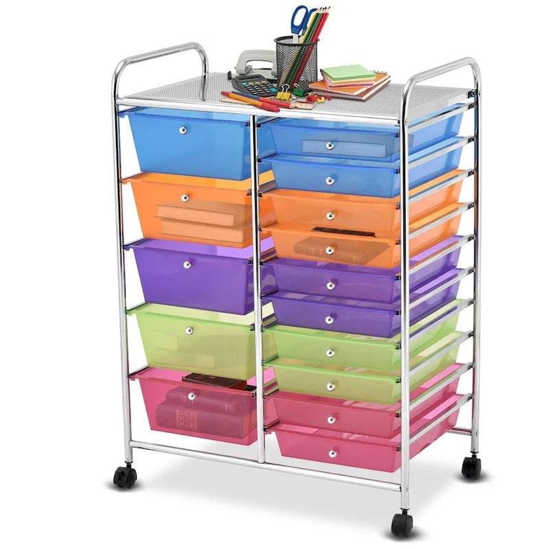 15-drawer Utility Organizer Rolling Cart with Wheels