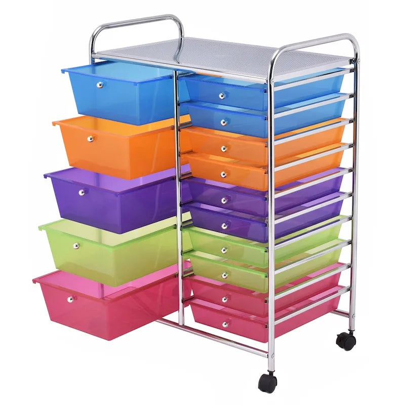 15-drawer Utility Organizer Rolling Cart with Wheels