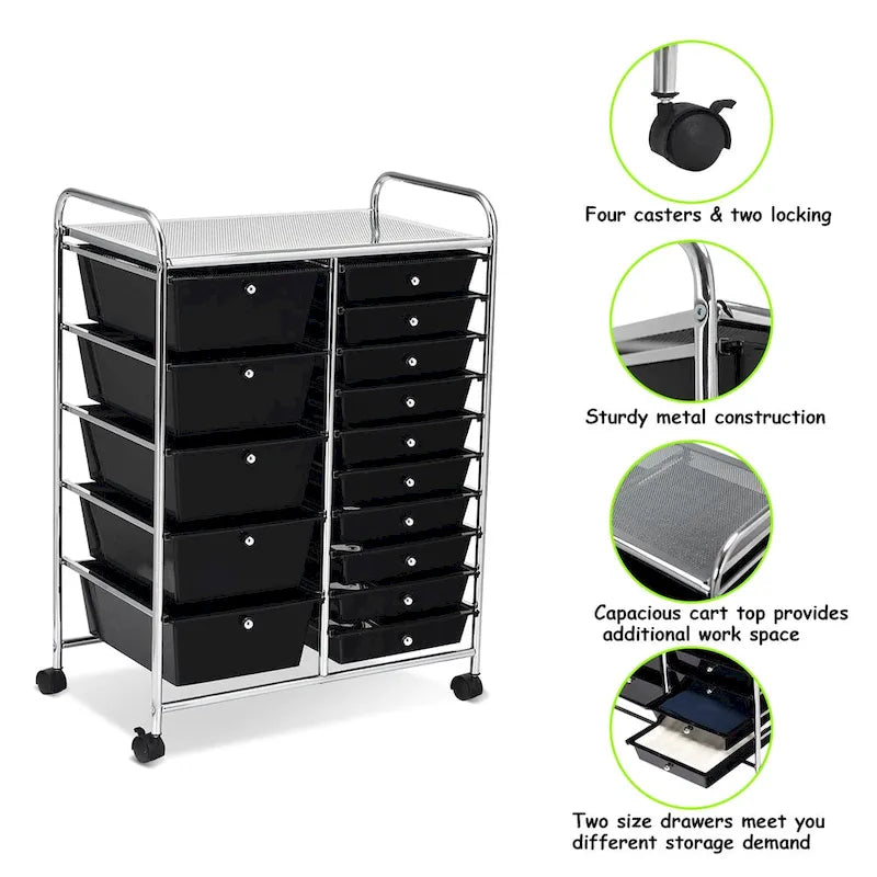 15-drawer Utility Organizer Rolling Cart with Wheels