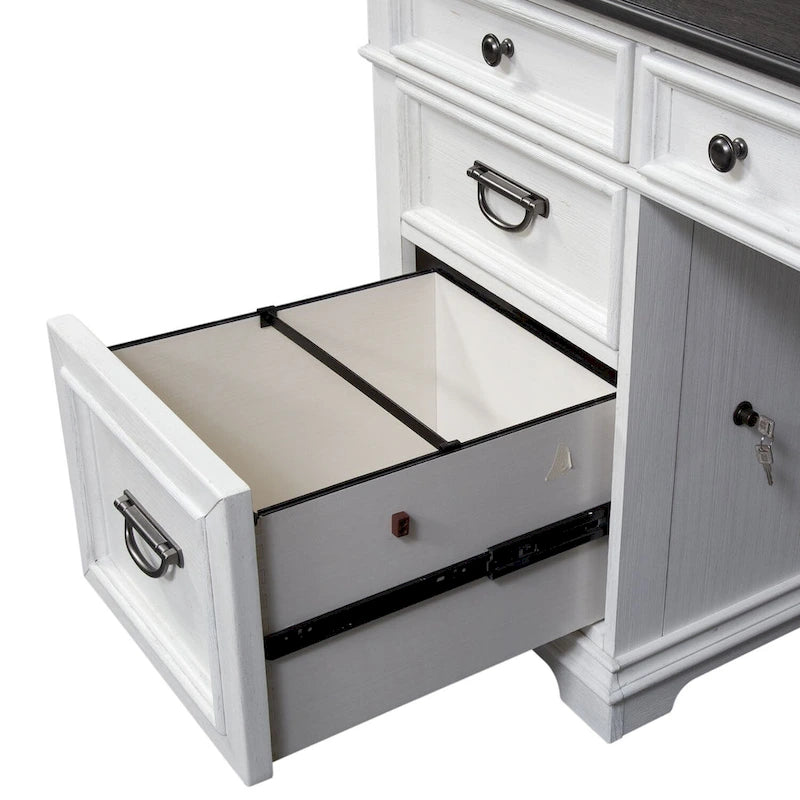 Allyson Park Wirebrushed White Charcoal L Shaped Desk Set