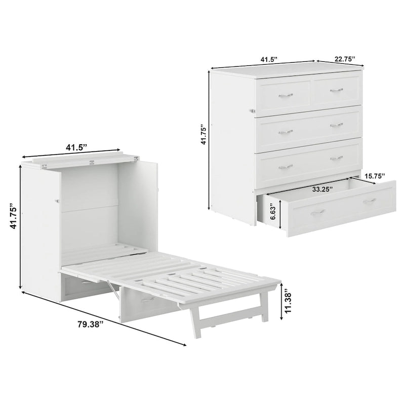 Northfield Twin XL Murphy Bed Chest with Mattress in White