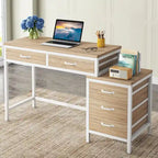 5 Drawers Computer Desk, Study Writing Desk with Reversible Filing Cabinet for Home Office