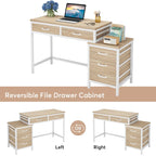 5 Drawers Computer Desk, Study Writing Desk with Reversible Filing Cabinet for Home Office