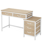 5 Drawers Computer Desk, Study Writing Desk with Reversible Filing Cabinet for Home Office