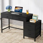 5 Drawers Computer Desk, Study Writing Desk with Reversible Filing Cabinet for Home Office
