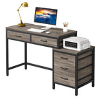 5 Drawers Computer Desk, Study Writing Desk with Reversible Filing Cabinet for Home Office