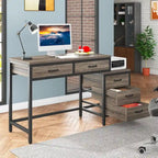 5 Drawers Computer Desk, Study Writing Desk with Reversible Filing Cabinet for Home Office