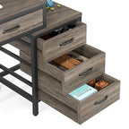 5 Drawers Computer Desk, Study Writing Desk with Reversible Filing Cabinet for Home Office