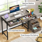5 Drawers Computer Desk, Study Writing Desk with Reversible Filing Cabinet for Home Office
