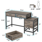 5 Drawers Computer Desk, Study Writing Desk with Reversible Filing Cabinet for Home Office