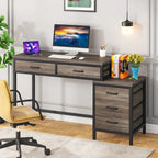 5 Drawers Computer Desk, Study Writing Desk with Reversible Filing Cabinet for Home Office