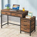 5 Drawers Computer Desk, Study Writing Desk with Reversible Filing Cabinet for Home Office