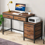 5 Drawers Computer Desk, Study Writing Desk with Reversible Filing Cabinet for Home Office