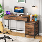 5 Drawers Computer Desk, Study Writing Desk with Reversible Filing Cabinet for Home Office