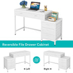 5 Drawers Computer Desk, Study Writing Desk with Reversible Filing Cabinet for Home Office