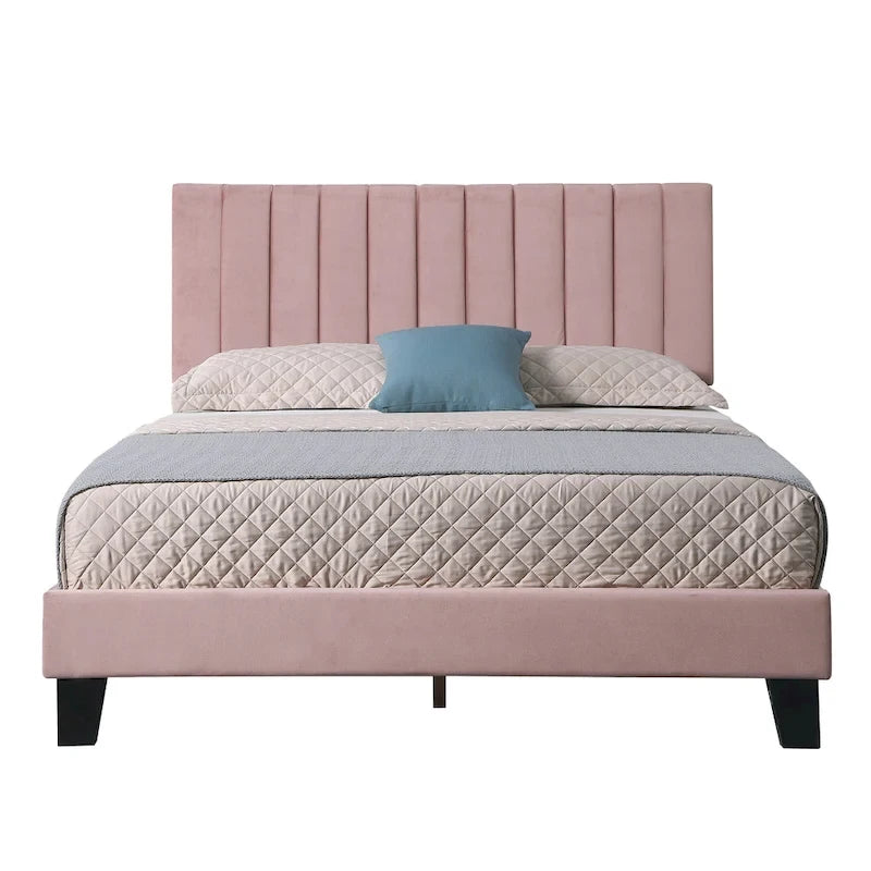 Lit plateforme rose capitonné de style moderne du milieu du siècle